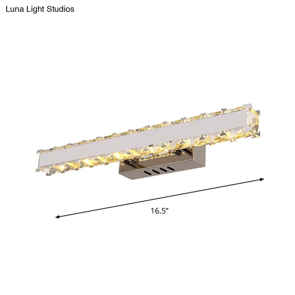 Modern Led Crystal Vanity Mirror Light Sconce - 11.5/16.5 Wide Rectangle White Wall Lighting For