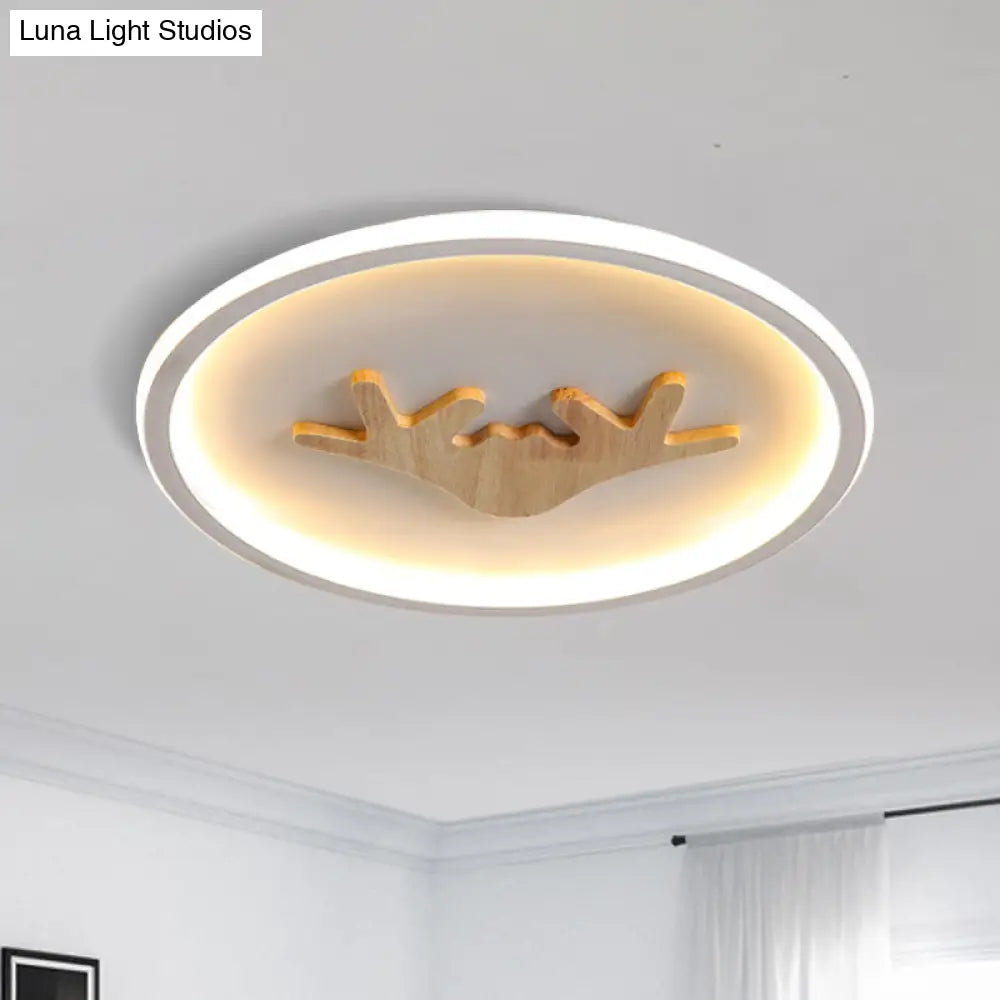 Modern Led Deer Flush Mount Acrylic Ceiling Light For Bedroom - Grey/White/Green