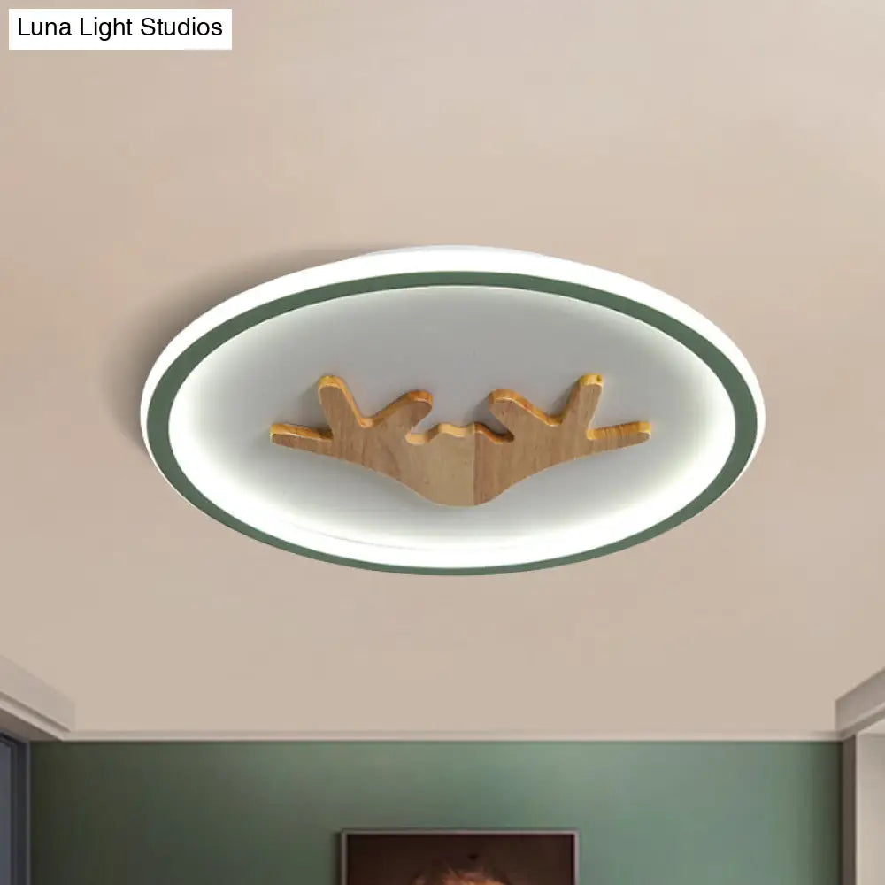 Modern Led Deer Flush Mount Acrylic Ceiling Light For Bedroom - Grey/White/Green
