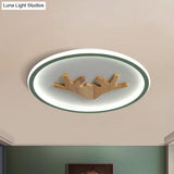 Modern Led Deer Flush Mount Acrylic Ceiling Light For Bedroom - Grey/White/Green