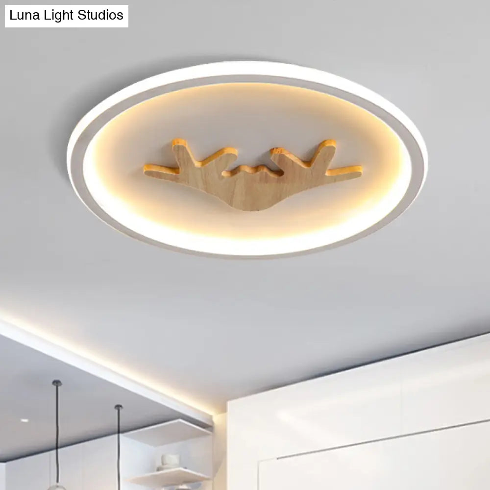Modern Led Deer Flush Mount Acrylic Ceiling Light For Bedroom - Grey/White/Green