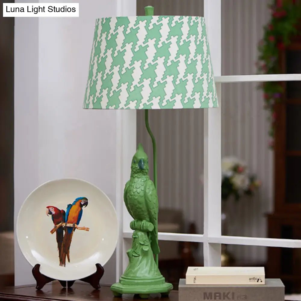 Modern Led Desk Lamp With Green/White Cone Shade - Small Bird Base