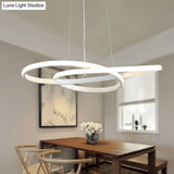 Modern Led Dining Room Pendant Ceiling Light - Curved Acrylic Shade White Chandelier In White/Warm