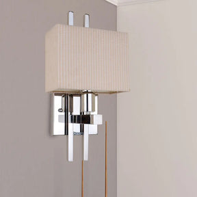 Modern Led Fabric Sconce Light: Rectangle Wall Mounted Beige Lighting For Bedroom