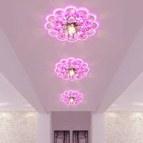 Modern Led Floral Crystal Flush Mount Ceiling Light - Red For Porch Pink/White/Warm Lighting / Pink
