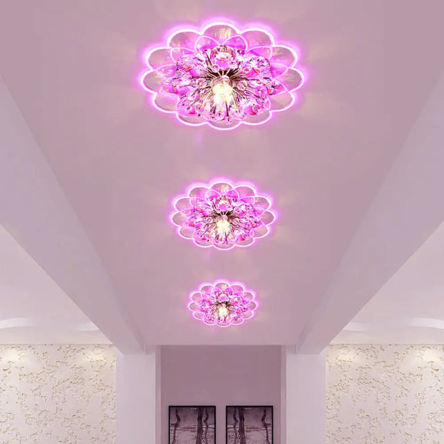 Modern Led Floral Crystal Flush Mount Ceiling Light - Red For Porch Pink/White/Warm Lighting / Pink