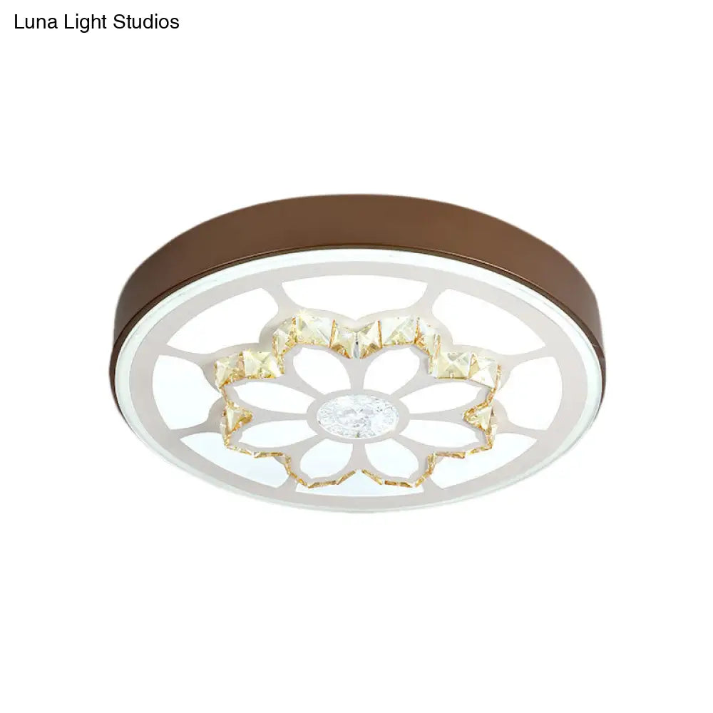 Modern Led Flower Ceiling Light With Color Options And Crystal Accents - Brown/White