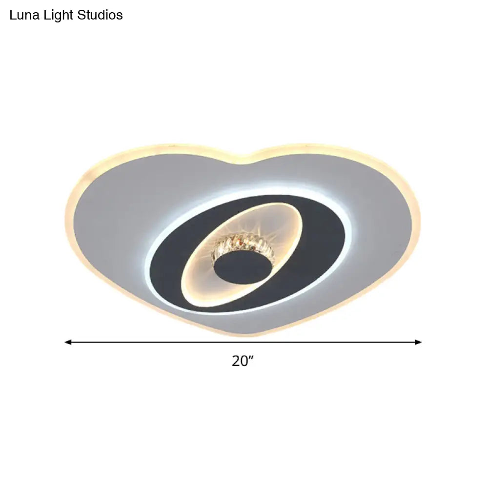 Modern Led Flush Ceiling Lamp - Acrylic Heart Shape Grey And White Adjustable Brightness