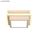 Modern Led Flush Ceiling Lamp In Black/White - Round Square Or Triangle Acrylic Design For Corridor