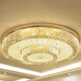 Modern Led Flush Ceiling Lamp With Clear Crystal Drum Shape For Living And Dining Room Lighting