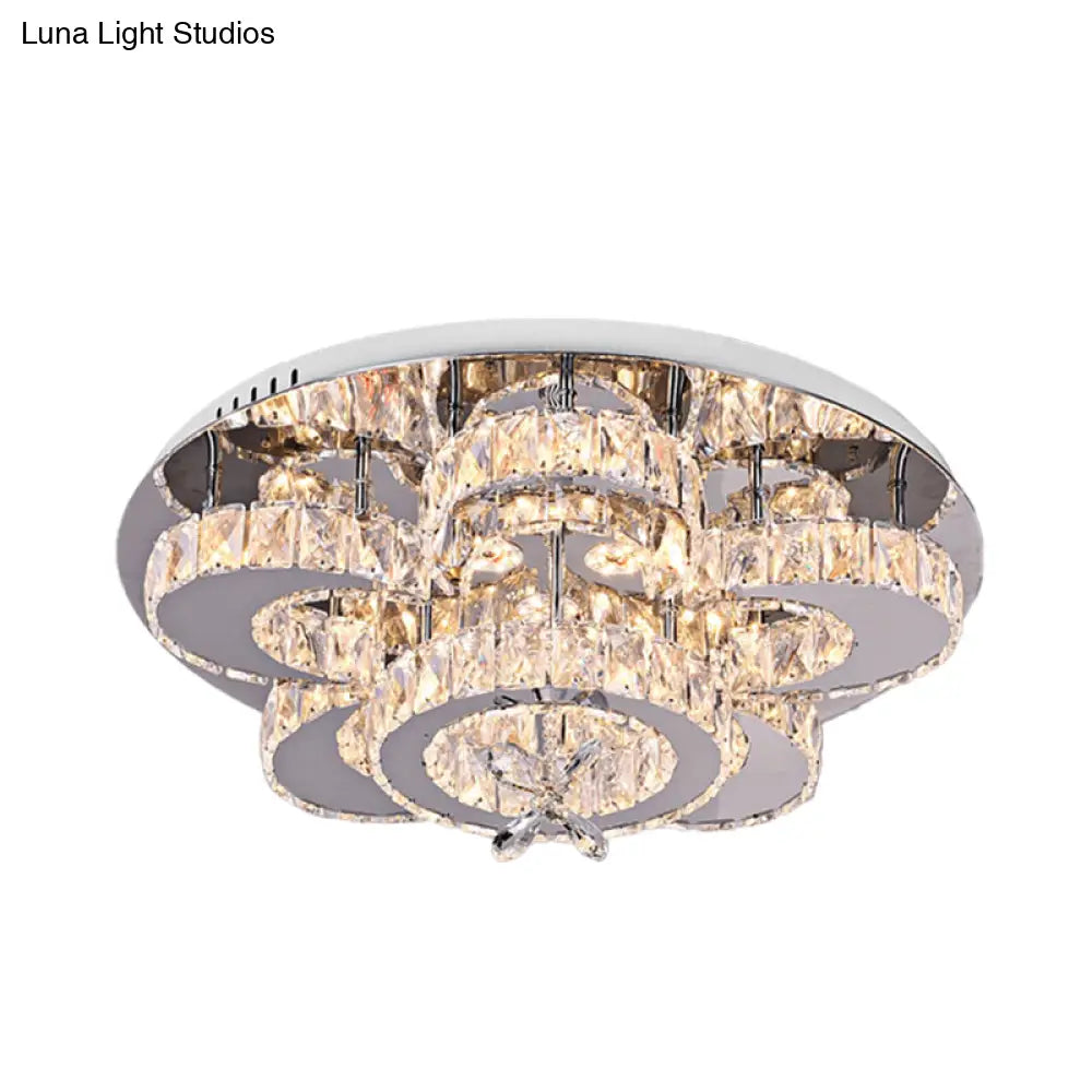 Modern Led Flush Ceiling Light: Floral - Like Crystal Mount In Chrome For Living Room -