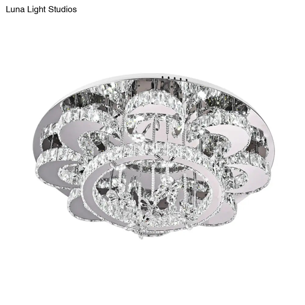 Modern Led Flush Ceiling Light: Floral - Like Crystal Mount In Chrome For Living Room -