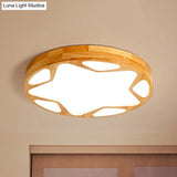 Modern Led Flush Ceiling Light In Beige - Kindergarten Star Design Wood Acrylic Lamp