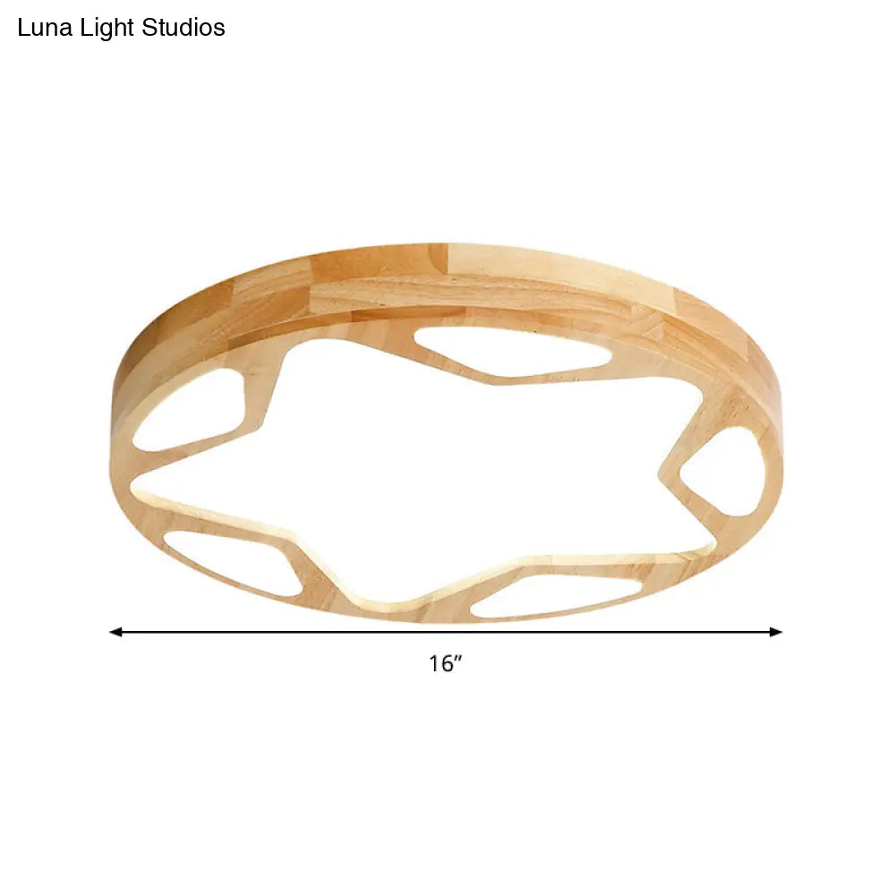 Modern Led Flush Ceiling Light In Beige - Kindergarten Star Design Wood Acrylic Lamp