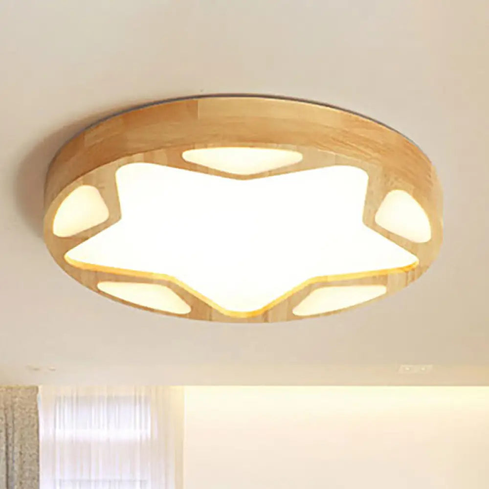 Modern Led Flush Ceiling Light In Beige - Kindergarten Star Design Wood Acrylic Lamp Yellow / 16’