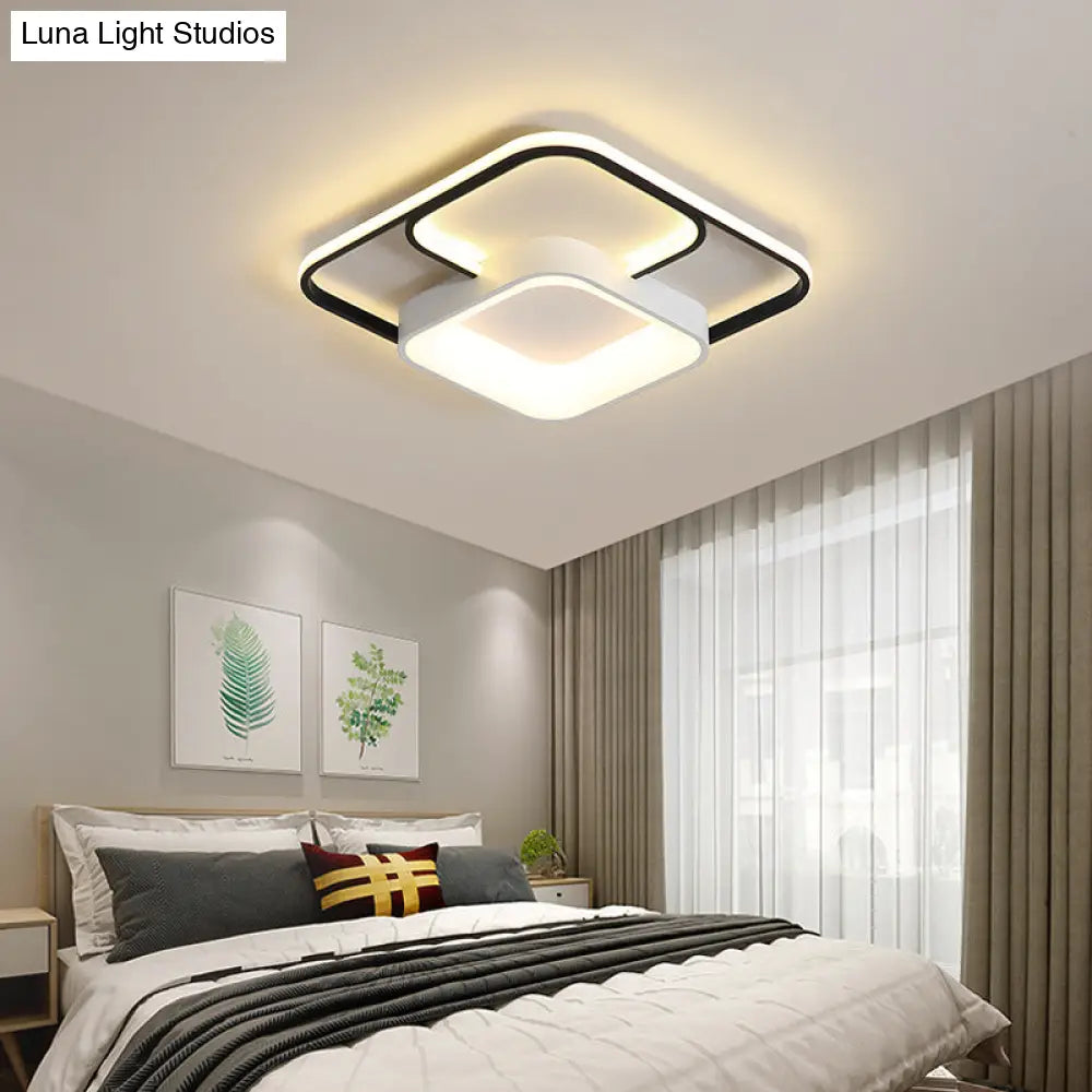 Modern Led Flush Ceiling Light In White Acrylic - Round/Square/Rectangular Shape Warm/White Mounted