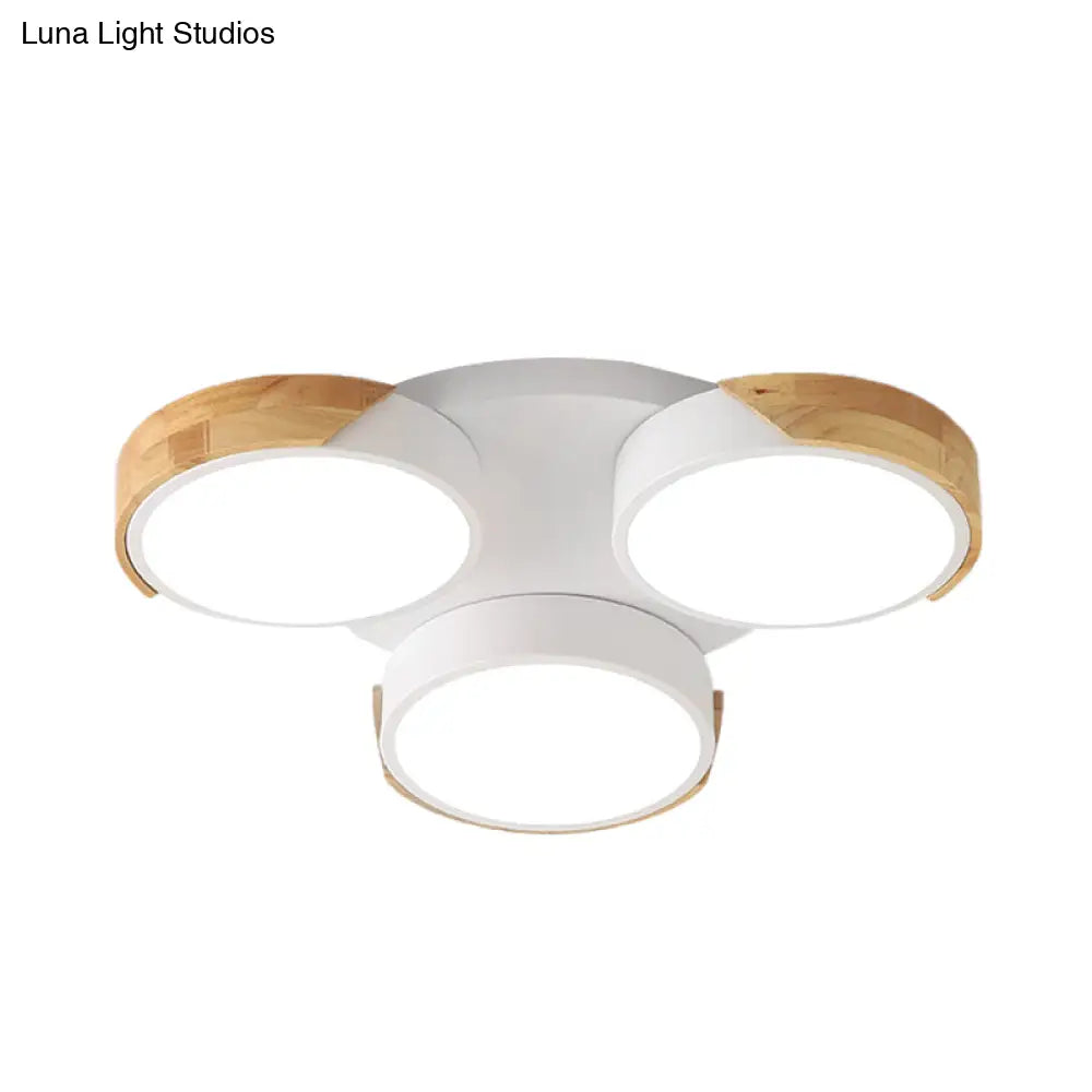 Modern Led Flush Ceiling Light - Nordic Style 3 - Drum Shade Metal Fixture In Green/White For Porch