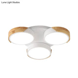 Modern Led Flush Ceiling Light - Nordic Style 3 - Drum Shade Metal Fixture In Green/White For Porch