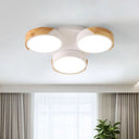 Modern Led Flush Ceiling Light - Nordic Style 3 - Drum Shade Metal Fixture In Green/White For Porch