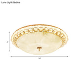 Modern Led Flush Ceiling Light With Textured Glass Bowl Crystal Accent In Gold - 12’/16’ Wide