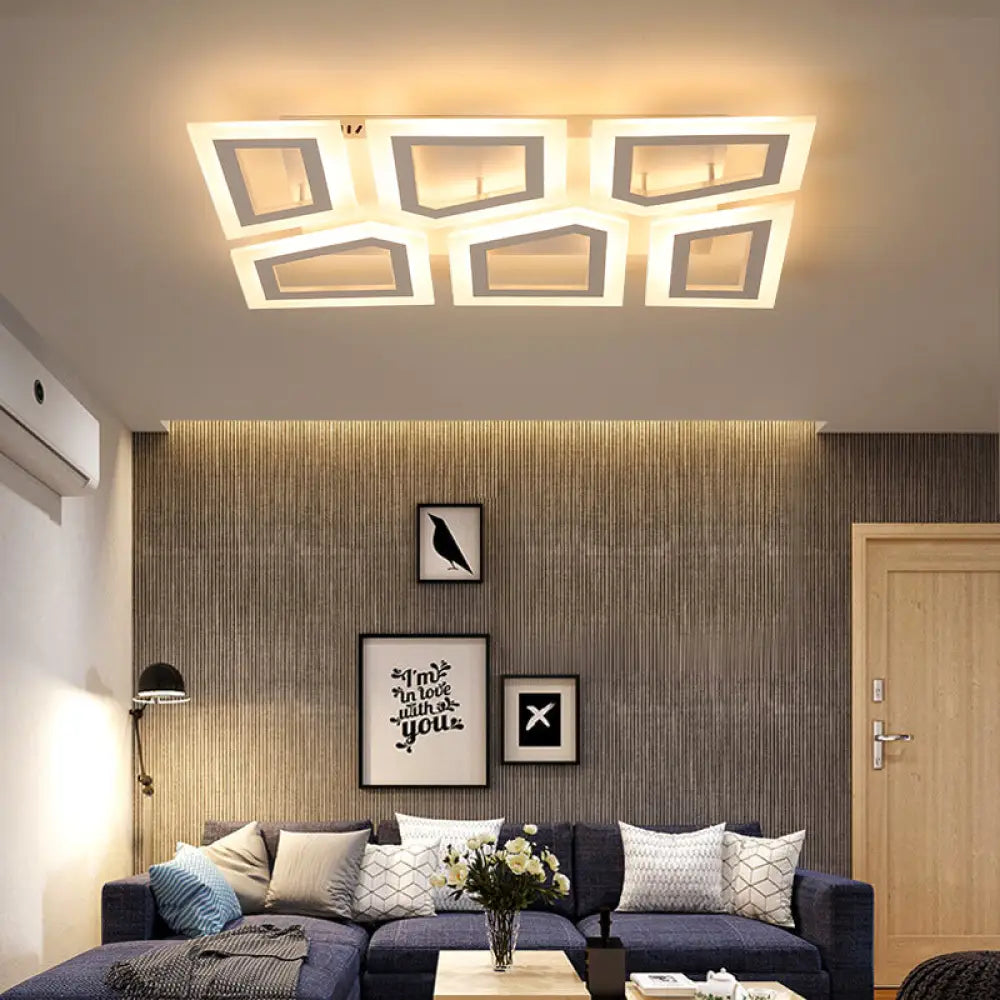 Modern Led Flush Light For Bedroom | Square/Rectangular Splicing Warm/White 16’/24.5’/37.5’ W