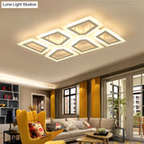 Modern Led Flush Light For Bedroom | Square/Rectangular Splicing Warm/White 16’/24.5’/37.5’ W