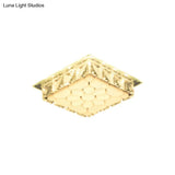 Modern Led Flush Mount Bedroom Ceiling Light With Etched Petal Design And Clear Crystal Shade