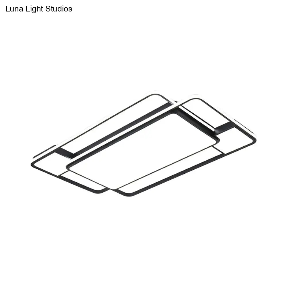 Modern Led Flush Mount Ceiling Lamp: Acrylic Black Square/Rectangle With 3 Color Light Options