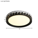 Modern Led Flush Mount Ceiling Light - Black Snowflake Pattern Acrylic Shade Warm/White