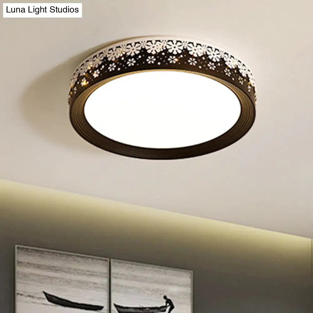 Modern Led Flush Mount Ceiling Light - Black Snowflake Pattern Acrylic Shade Warm/White
