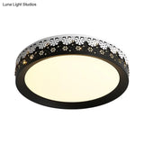 Modern Led Flush Mount Ceiling Light - Black Snowflake Pattern Acrylic Shade Warm/White