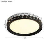 Modern Led Flush Mount Ceiling Light - Black Snowflake Pattern Acrylic Shade Warm/White