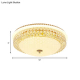 Modern Led Flush Mount Ceiling Light Clear Crystal Round Lamp With Frosted Glass Diffuser In Gold