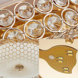 Modern Led Flush Mount Ceiling Light Clear Crystal Round Lamp With Frosted Glass Diffuser In Gold