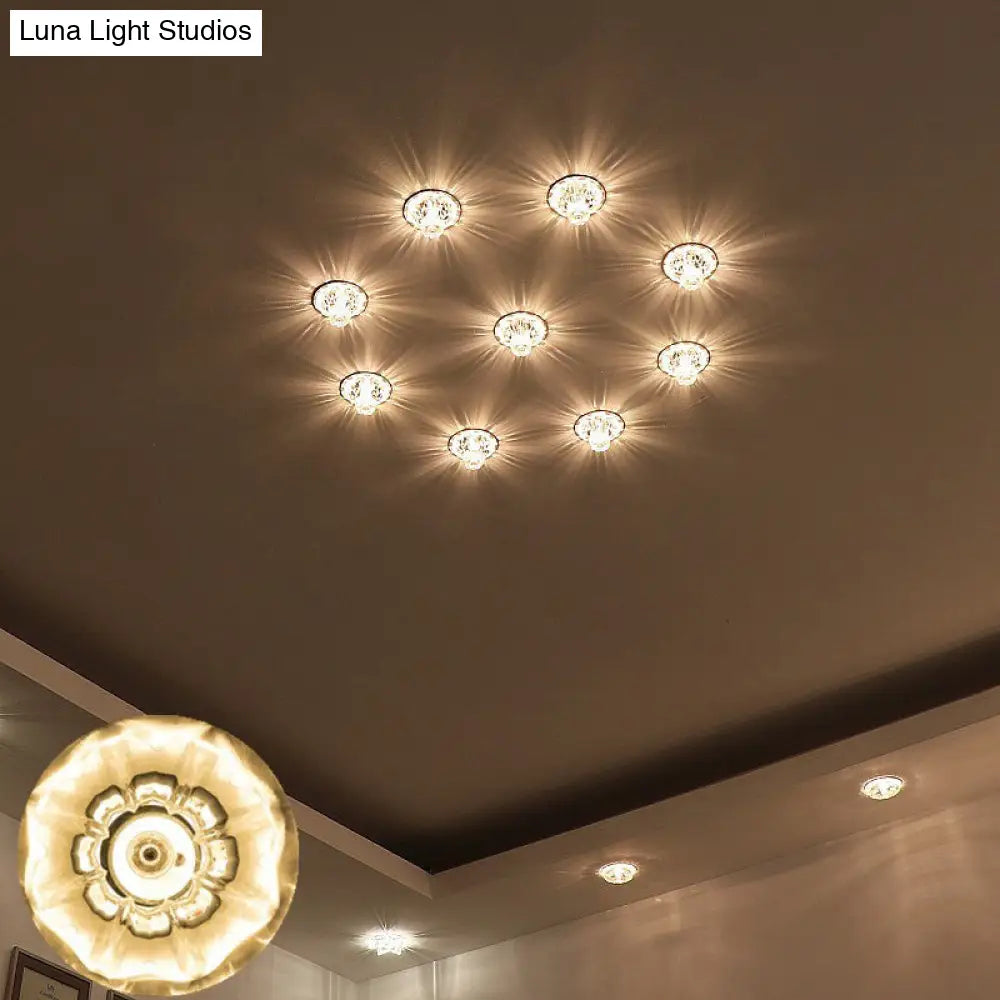 Modern Led Flush Mount Ceiling Light For Porch - Morning Glory Clear Crystal Design