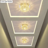 Modern Led Flush Mount Ceiling Light In Chrome - Clear Crystal Round Design For Corridor
