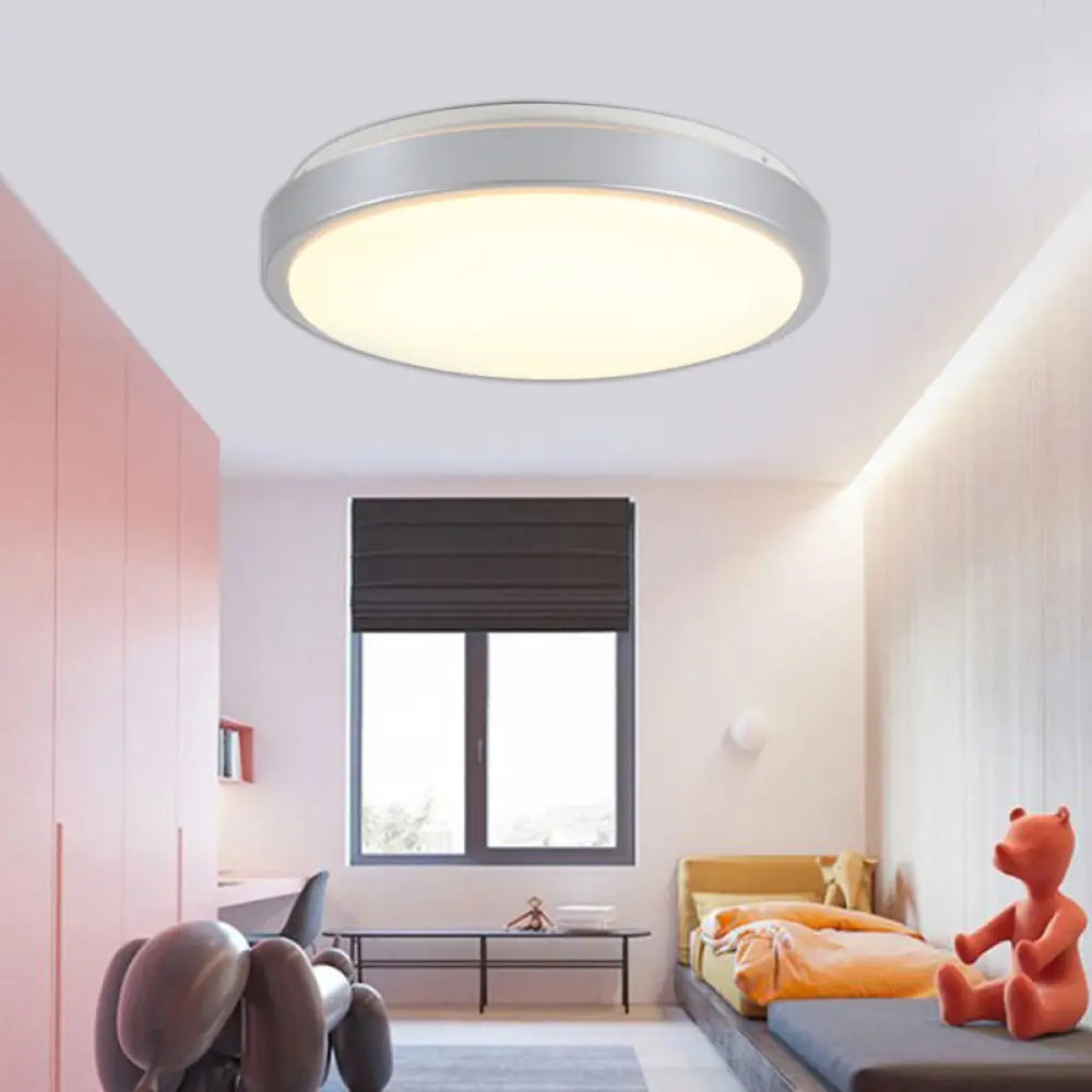 Modern Led Flush Mount Ceiling Light In Silver With Acrylic Shade Available 3 Sizes And Warm/White