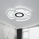 Modern Led Flush Mount Ceiling Light In White For Bedroom With Warm/White And Acrylic Arc-Loop