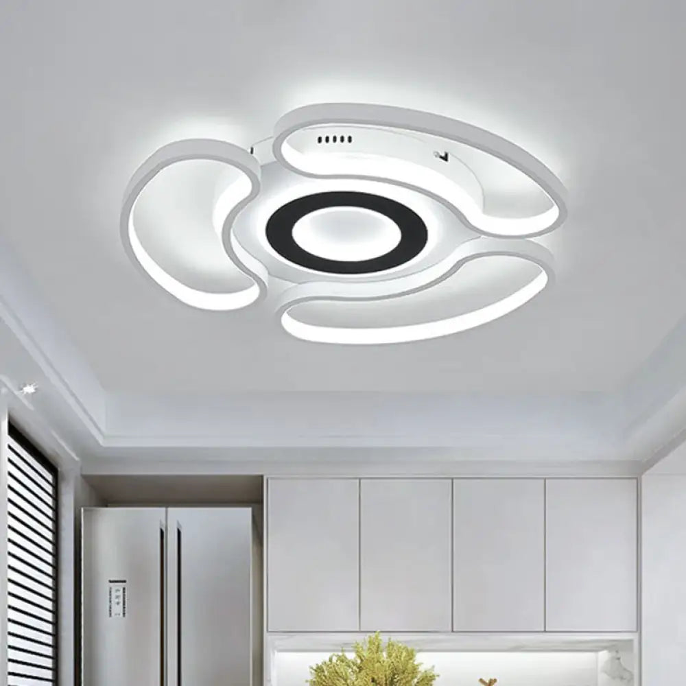 Modern Led Flush Mount Ceiling Light In White For Bedroom With Warm/White And Acrylic Arc - Loop