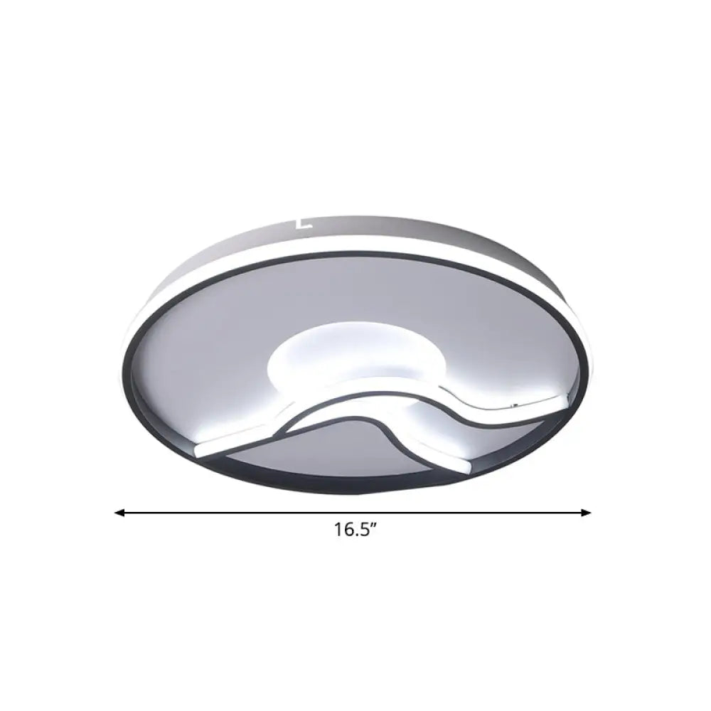 Modern Led Flush Mount Ceiling Light - Metal Minimalist Bedroom Fixture In Black White Or Warm 16.5