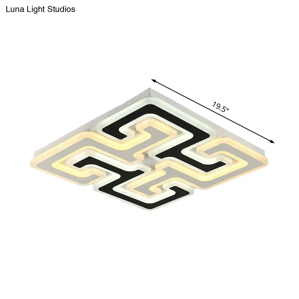 Modern Led Flush Mount Ceiling Light With Acrylic Maze Shade - Black Finish Warm/White/Second Gear