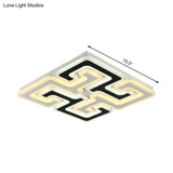 Modern Led Flush Mount Ceiling Light With Acrylic Maze Shade - Black Finish Warm/White/Second Gear
