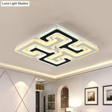 Modern Led Flush Mount Ceiling Light With Acrylic Maze Shade - Black Finish Warm/White/Second Gear