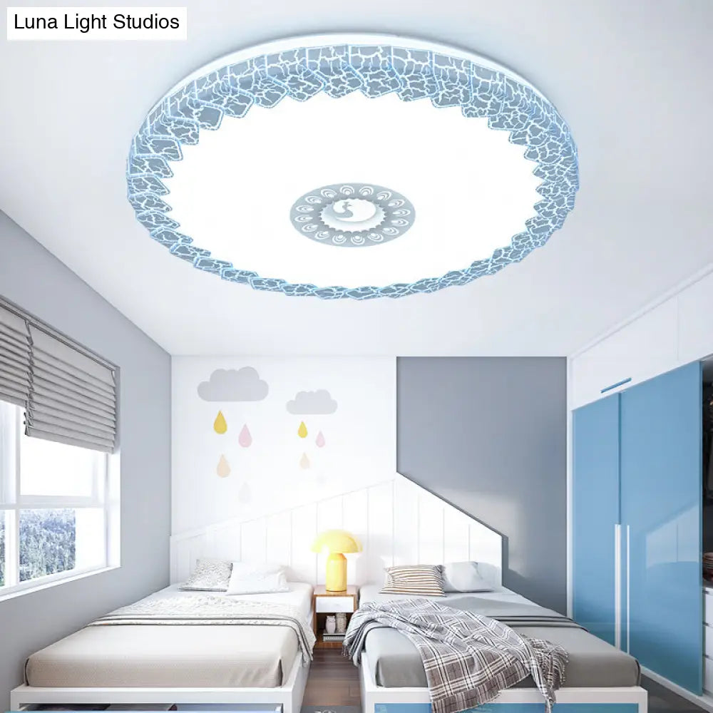 Modern Led Flush Mount Ceiling Light With Acrylic Shade In White/Blue/Gold Crackle Finish - Bedroom