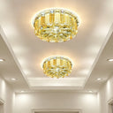 Modern Led Flush Mount Ceiling Light With Amber Crystal Flower Design