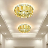 Modern Led Flush Mount Ceiling Light With Amber Crystal Flower Design