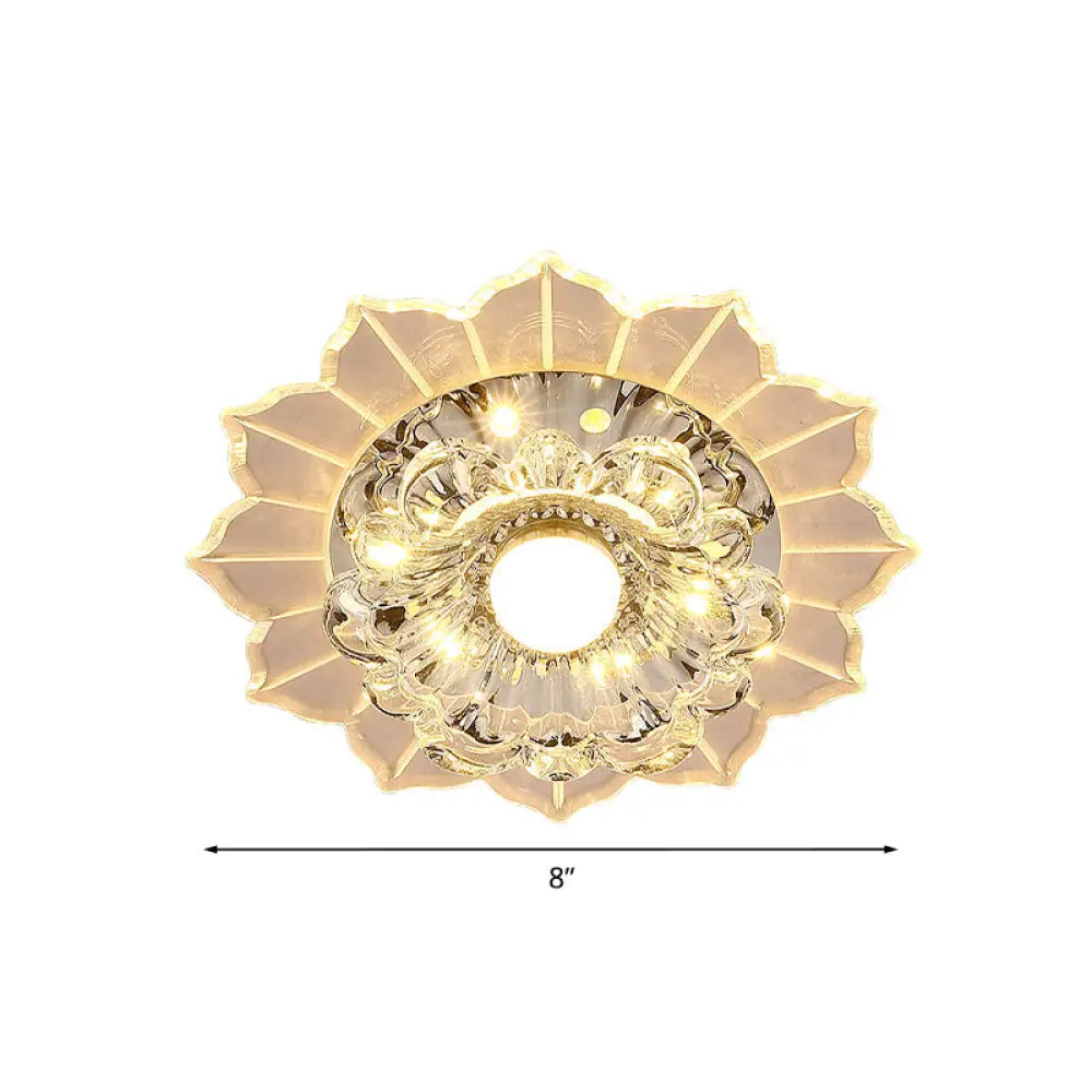Modern Led Flush Mount Ceiling Light With Clear Crystal Flower Design Available In Warm/Blue/Pink
