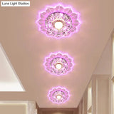 Modern Led Flush Mount Ceiling Light With Clear Crystal Flower Design Available In Warm/Blue/Pink