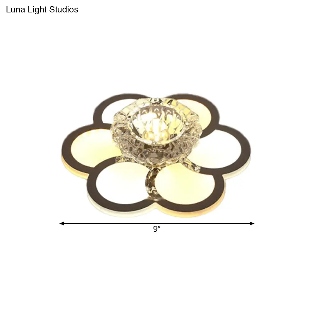 Modern Led Flush Mount Ceiling Light With Clear Crystal Shade - Ideal For Corridors