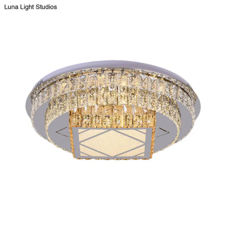 Modern Led Flush Mount Ceiling Light With Clear Cut Crystals And Stainless - Steel Design